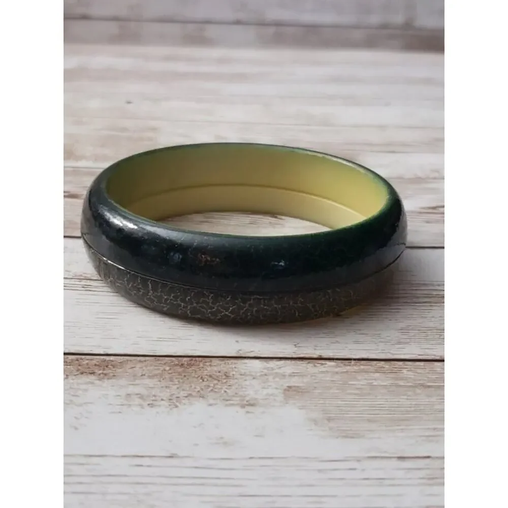 Vintage Bracelet / Bangle Two Tone Dark Green & Crackle Pattern